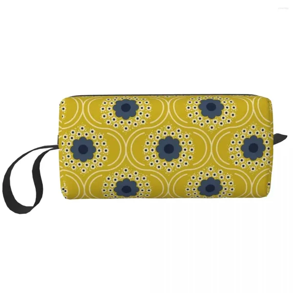 Kosmetiktaschen Orla Kiely Gelbe Blumen, große Make-up-Tasche, wasserdichte Tasche, Reiseaufbewahrung für Unisex