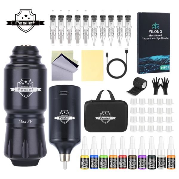 Máquina Tattoo Profissional Tattoo Kit sem fio Tattooset de foguete recarregável com interface de energia da bateria Kit de caneta de tatuagem rotativa