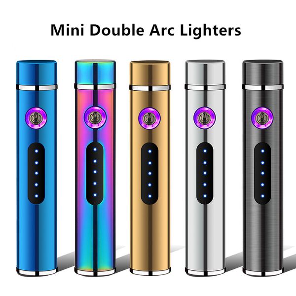Großhandel Mini Neue Doppel Arc Feuerzeuge Winddicht USB Aufladen Kleine Metall Elektrische Feuerzeug Geschenke Für Männer