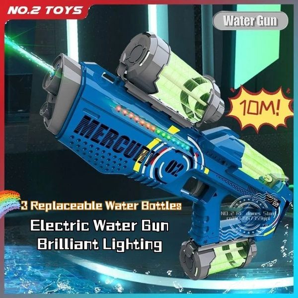 Летний полностью автоматический электрический водяной пистолет с подсветкой, перезаряжаемой игрой для вечеринок с непрерывной стрельбой, детская космическая игрушка-брызг, подарок для мальчика 240220