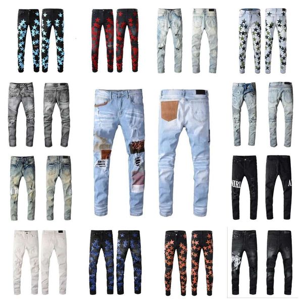 Herren-Großhandel, hochwertige Jeans, modische Technologie, Luxus-Denim-Hose, Distressed, zerrissen, schwarz, blau, Slim-Fit, Crack-Loch-Kleidung