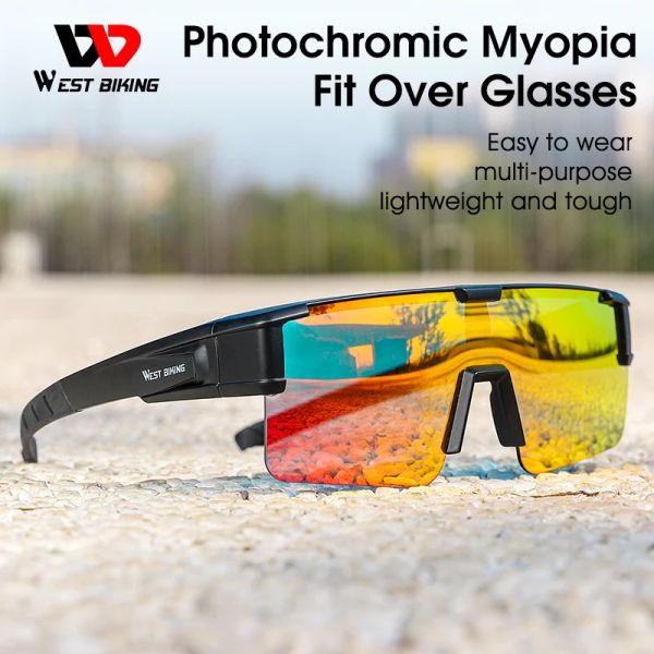 Óculos de sol fotocromático west biking, óculos polarizados para ciclismo, cabe sobre miopia, homens e mulheres, uv400, óculos esportivos