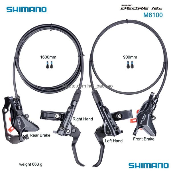 Велосипедные тормоза Shimano Deore Br M6100 Гидравлический дисковый тормоз 2 поршневые трубки Длина 900 мм 1600 мм с полимерной подушкой для Mtb Cycling Aparts Drop Dhhqr