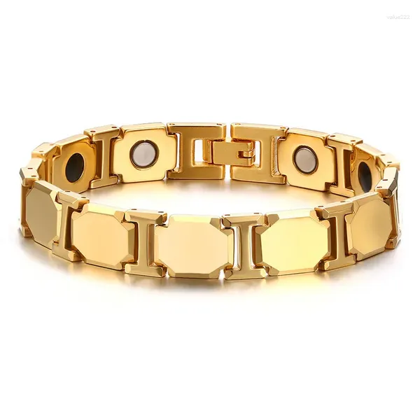 Link pulseiras 11mm punk luxo placa de ouro corrente de aço de tungstênio para homens mulheres hiphop cuidados de saúde energia magnética pulseira jóias