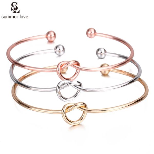 Armreifen 10 teile/los Einfache Liebe Knoten Armband Schmuck Femme Gold Silber Farbe Einstellbare Offene Manschette Armreifen Für Frauen Billig Großhandel