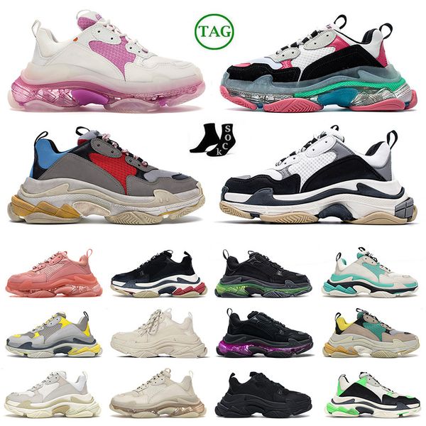 Triple S Old Casual Shoes Designer Homens Sneaker Runner Clear Sole Preto Branco Rosa Cinza Chunky Trainers Neon Dad Shoe Fashion Designer Chaussures Tamanho 35-45