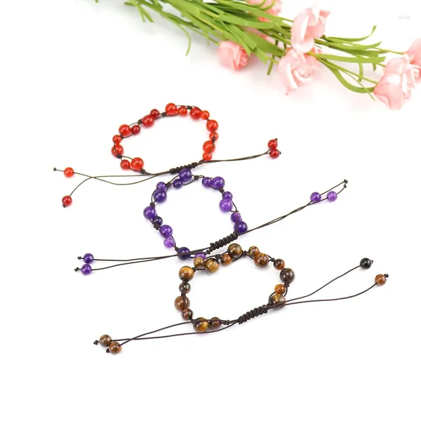 Link pulseiras fábrica atacado ajustável sete chakra natural suave arredondado contas artesanal pulseira de pedra de cristal para mulher b31