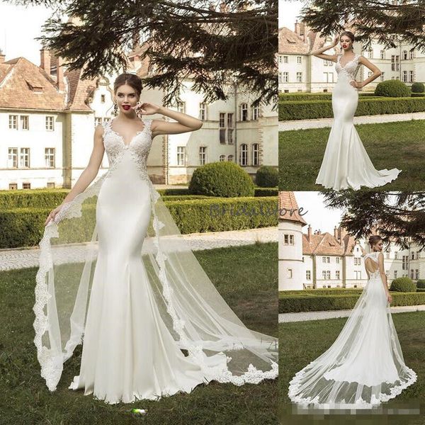 Abiti da sposa eleganti a sirena con gonna a strascico Abito da sposa sexy stile country in raso aperto sul retro 2024 Abiti da giardino Novias Robe De Mariage Abito da sposa Chic