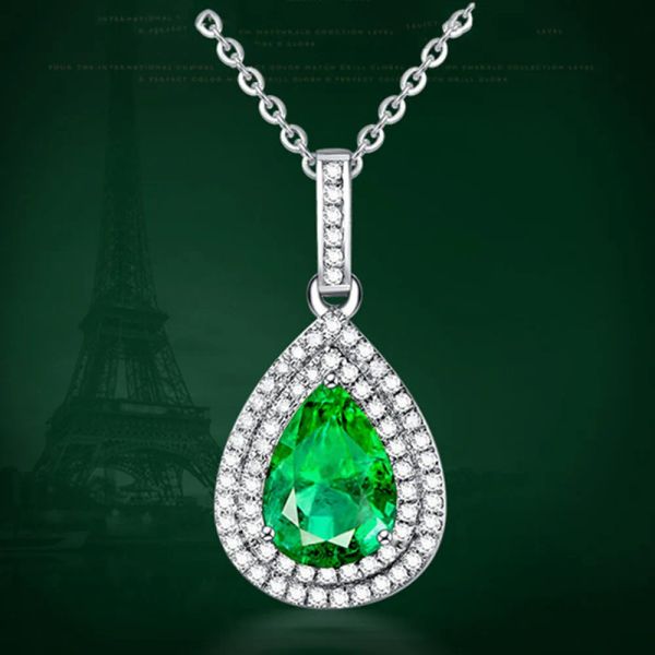 Pingentes pequena esmeralda gemstone pingente colares para mulheres branco ouro prata cor verde cristal zircon diamantes corrente gargantilha jóias