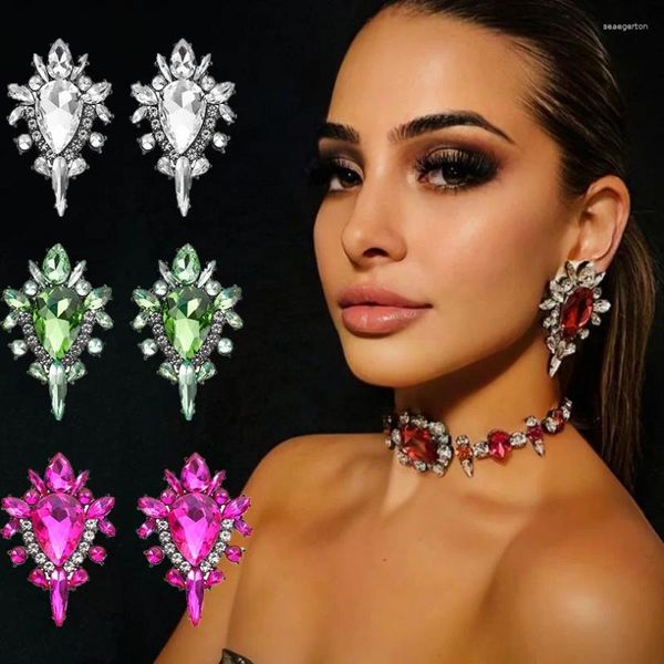 Brincos Dvacaman Design Luxo Colorido Strass Irregular para Mulheres Cristal Embelezado em Rosa Rosa Festa