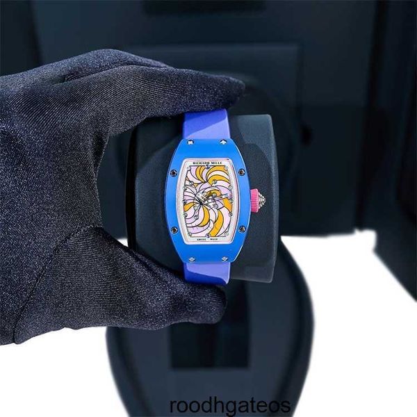 Top RichardMiler Relógios de luxo Relógios de pulso automáticos masculinos RM07-03 Cupcake, cerâmica de ouro branco 18K, mostrador giratório 31 mm HB1M