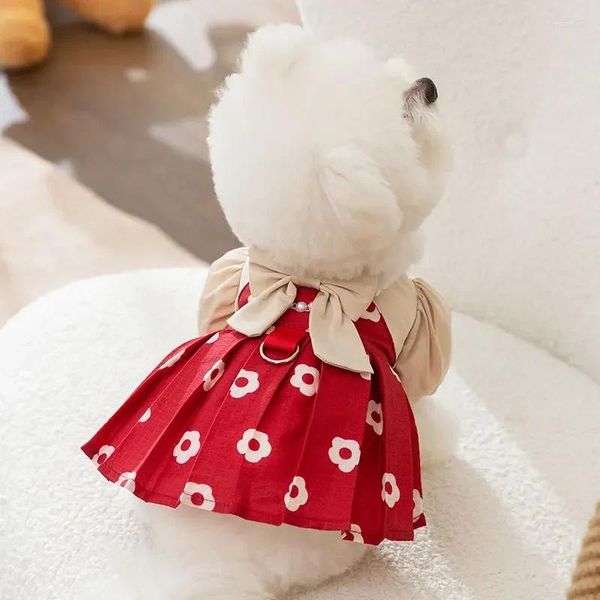 Vestuário de cão Natal roupas para animais de estimação princesa vestido saia japonês inverno flor padrão pulôver pequeno quente