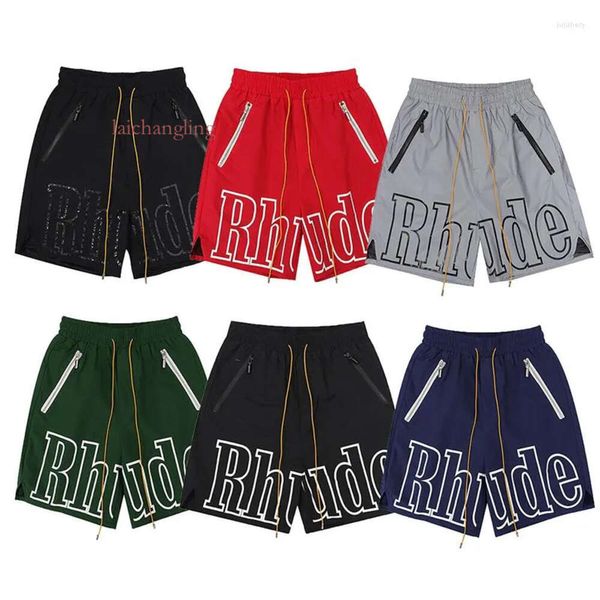 2024 Shorts masculinos Fenghuo Rhode Prata Zíper Personalizado Hardware Cabeça Calças Corda Metal