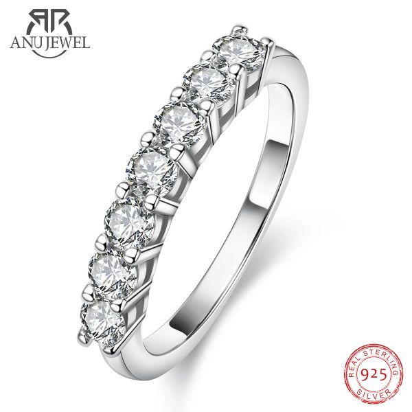 Ringe Anujewel 3 mm 0,7 ct Moissanit Halb Eternity Band Ring Sterling Silber 7 Stein Verlobungsringe für Frauen