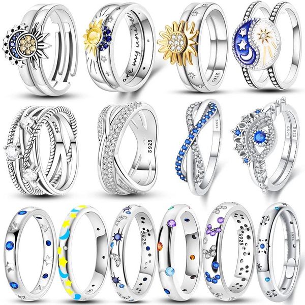 Cluster-Ringe, hochwertiger, originaler 925er-Sterlingsilber-Stern-Mond-Schmetterlingsring, geeignet als Geburtstagsgeschenk für Frau oder Freund