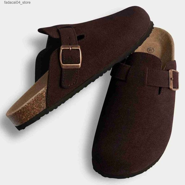 Chinelos Comwarm Novos tamancos clássicos para mulheres homens camurça mules chinelos moda sapatos de batata ao ar livre palmilha de cortiça sandálias com suporte de arco q240221