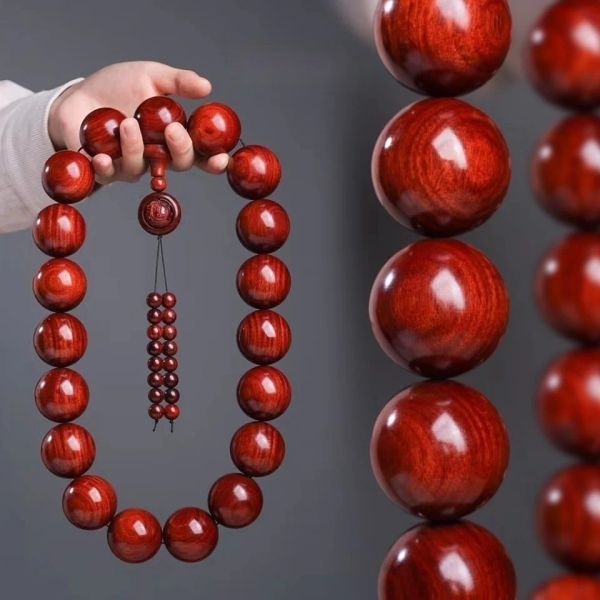 Braccialetti Perline lobulari naturali di legno di sandalo rosso 30mm perline grandi perline rosario al collo perline rosario portatili ciondolo perline di mogano gioielli