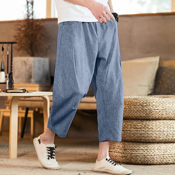 Pantaloni da uomo Uomo in cotone e lino Tinta unita Casual Sport giapponese Piedi sottili Pantaloni Streetwear Esercizio