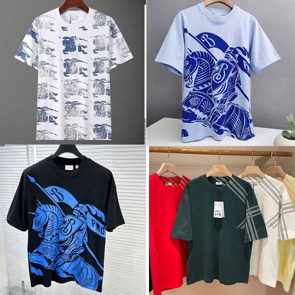 Herren-Frühling-Sommer-Designer-Urlaubs-Reise-T-Shirt mit Karomuster, Equestrian Knight Design, kurzärmlig, EKD-Baumwolljersey, übergroßes T-Shirt für Herren, loses T-Shirt