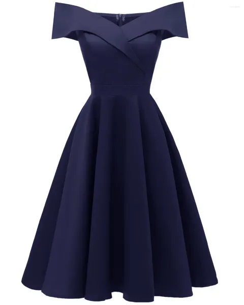 Abiti da festa Corti blu navy con scollo a V Abito da ballo Abito in raso Midi Elegante Taglie forti Abiti da donna Soirees