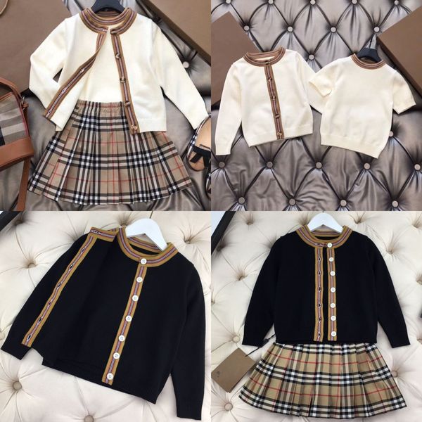 Crianças meninas roupas casuais designer primavera outono conjuntos bebê conjunto shorts menina manga comprida cardigan saia plissada 100-160 s6f9 #