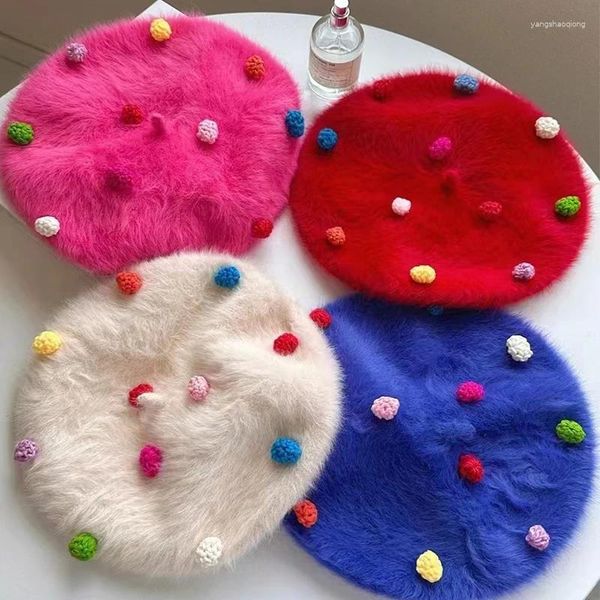 Berretti Dolce e carino Fagioli colorati Berretto di pelliccia Caldo cappello da artista Peluche Versatile Morbido e soffice Pittore