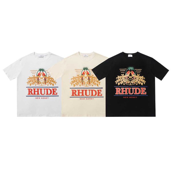 Designer rhude T-shirt uomo Fashion Brand Rhude Parrot Wheat Ear Lettera stampata a maniche corte T-shirt per uomo e donna High Street mezze maniche larghe