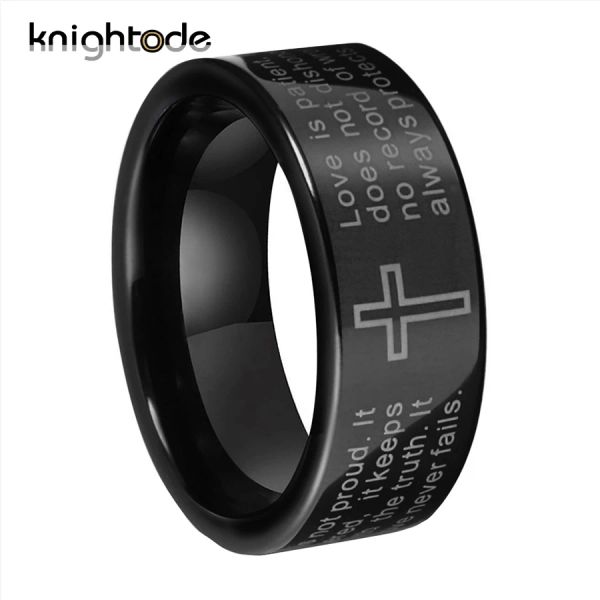 Bands 8mm Lasergravierte Bibelvers Christian Lord Gebetsring für Männer Frauen Wolfram Stahl Eherungsbänder Polished Comfort Pass