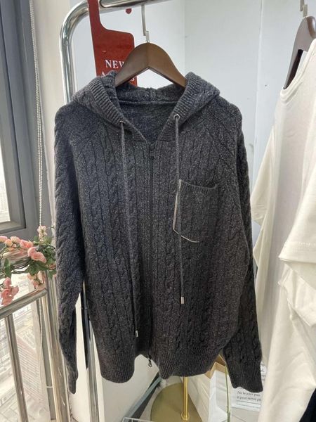 Giacche da donna Cashmere Felpa con cappuccio primavera autunno Cappotto cardigan lavorato a maglia misto filo oro e argento per donna