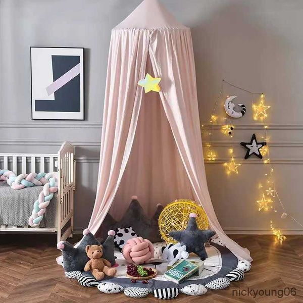 Krippe Netting Nordic Stil Baumwolle Prinzessin Moskito Net Kinder Baby Bett Zimmer Dekor Baldachin Vorhang Bettwäsche Runde Hing Kuppel Zelt spielen Zelt