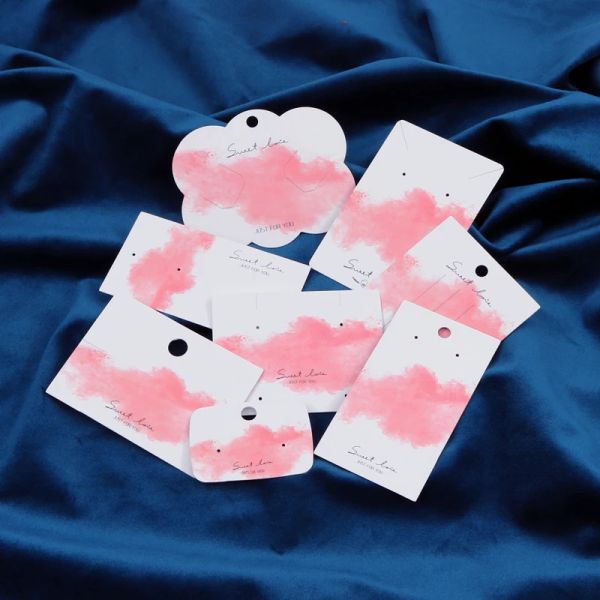 Indietro 100 pz/lotto Rosa Modello di Nuvola Orecchino Schede Video Collana Braccialetto Clip di Capelli Imballaggio Carte di Gioielli Porta Carta di Cartone