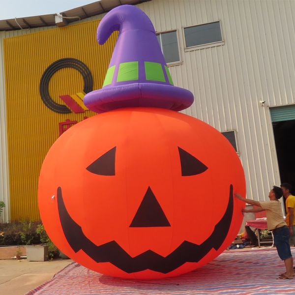 8 mH (26 piedi) Con ventilatore modello di zucca gonfiabile di Halloween su misura all'ingrosso con cappello a interruttore a led, gonfiaggio della decorazione personalizzata del festival di Halloween