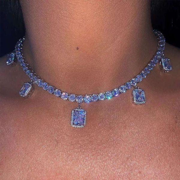 Großhandel vereisere Bling Women Jewelry 5 mm handgefertigt CZ Tenniskette CZ Diamond Charm Ice Choker Halskette