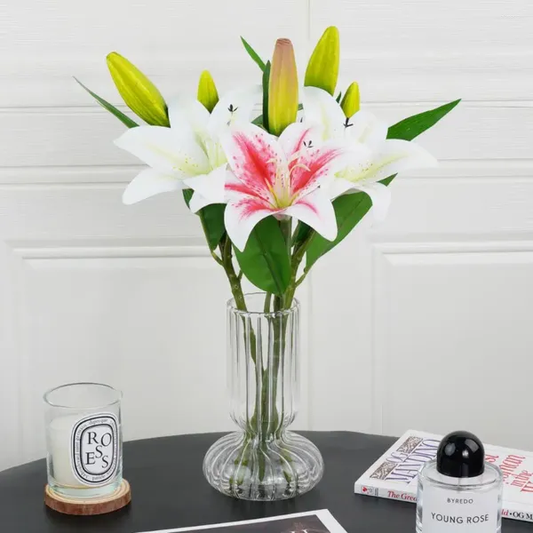 Flores decorativas 41cm seda artificial falso buquê de lírio diy criativo como presente para amigos ensinar fresco decoração da sala de estar