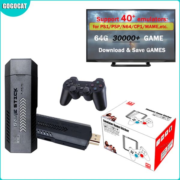 Konsolen GOGOCAT Retro Game Stick 4k 30000+ Spiele Video Handheld-Spielekonsolen HD TV Box für Nintendo 64/Snes/N64/Sega/PS1/PSP/Arcade