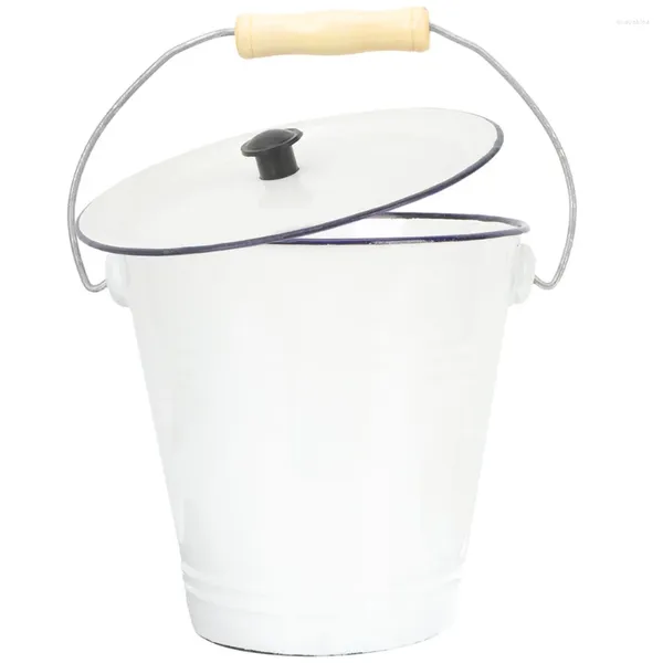 Garrafas de armazenamento balde de esmalte com tampa vasos de lavanderia para plantas lata de lixo vaso de balde de metal branco