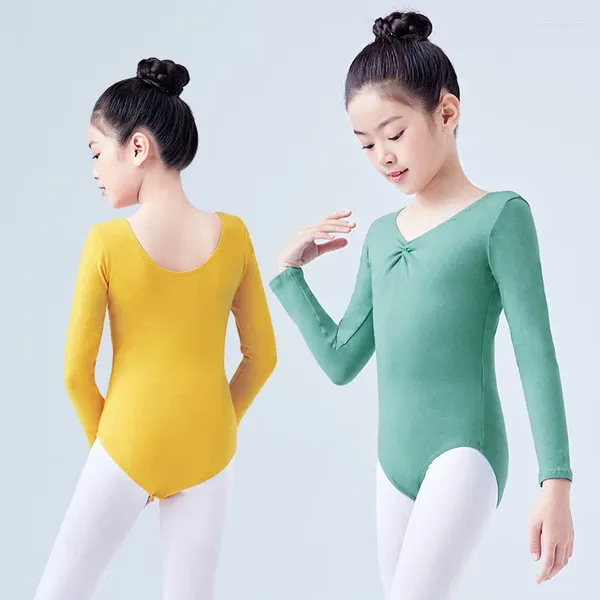 Abbigliamento da palcoscenico Body da balletto Body da ginnastica Body da danza Body a maniche lunghe in cotone nero per bambine che ballano