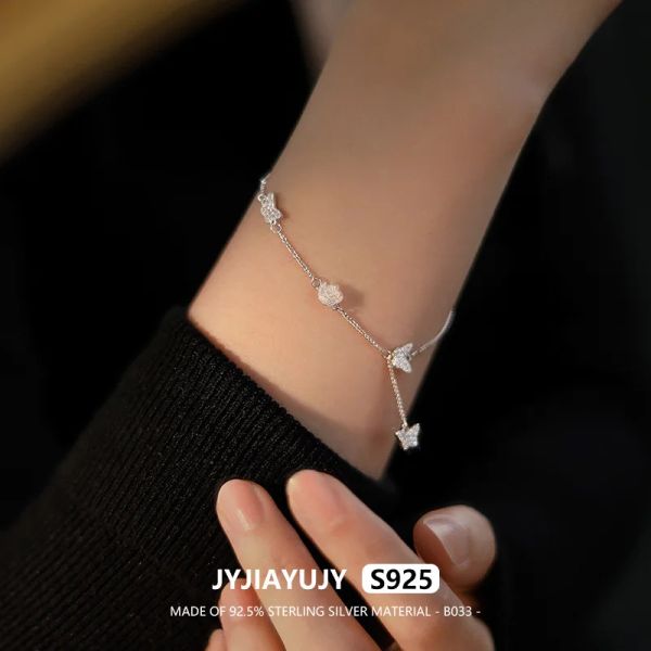 Armreifen Jyjiayujy 100% Ganzes Sterling Silber S925 Armband auf Lager mehrere Schmetterlingsdesigns mit Mini Zirkon Schmuckgeschenk täglich B033