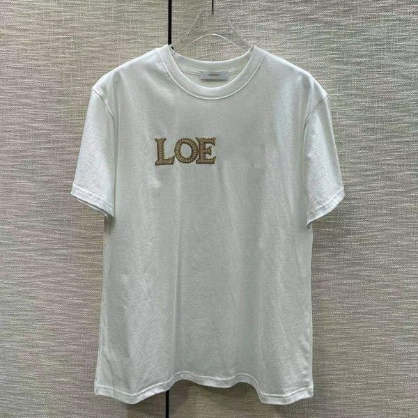 T-shirt da donna alla moda firmata lettera ricamata loes maniche corte bianco nero girocollo stile alla moda 2024 primavera nuova