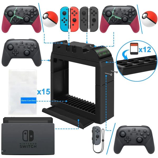 Supporti Dock di ricarica per controller Nintendo Switch Pro/JoyCon Kit supporto stazione di archiviazione multifunzionale per console NS Switch