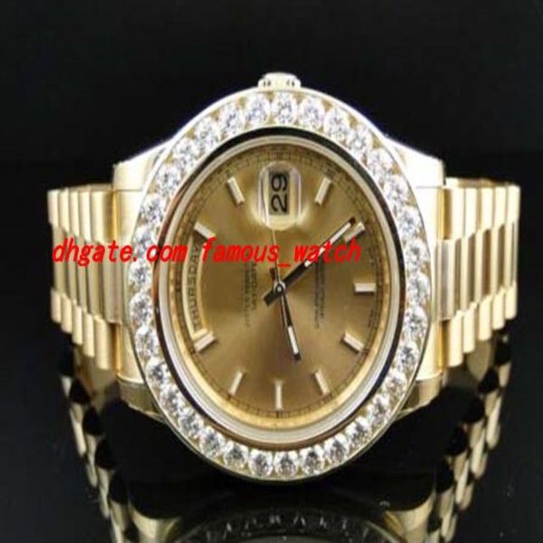 Pulseira de aço inoxidável nova masculina 2 ii sólido 18 kt 41mm relógio de diamante mostrador dourado 8 ct relógio mecânico automático masculino 240g