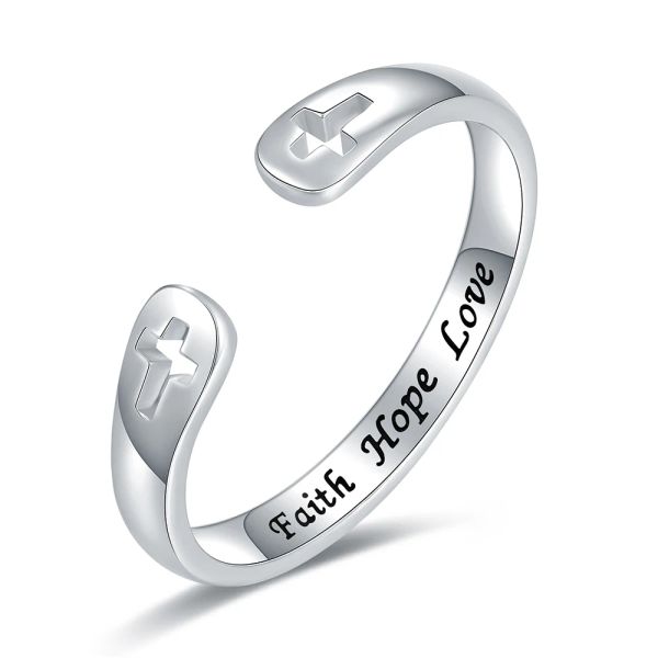 Anéis 925 prata esterlina cruz anel cristão abençoado fé esperança amor inspirador incentivo jóias presente para mulheres adolescentes meninas