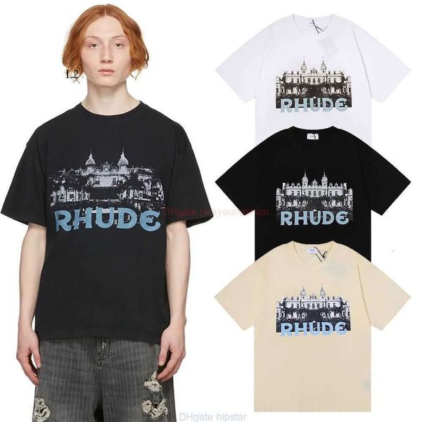 Designermode Kleidung T-Shirts Rhude T-Shirt Casino Hd Castle Print T-Shirt Baumwolle Streetwear Tops Casual Sportswear Rock Hip Hop zum Verkauf 759