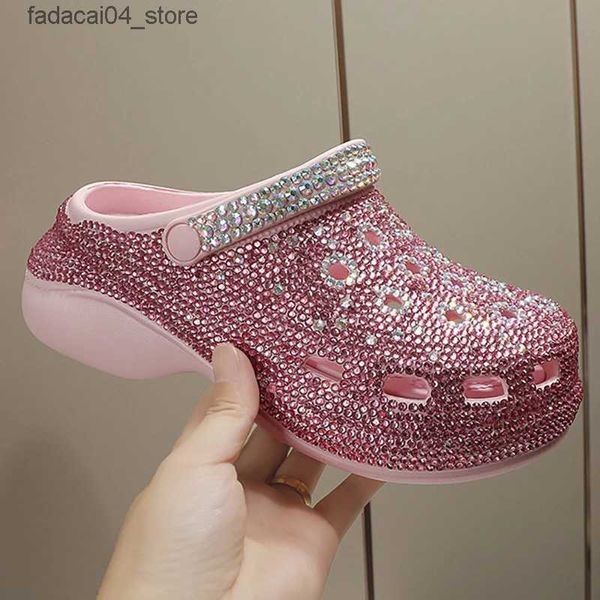 Pantofole Donna Estate Pantofole di lusso Sandali con decorazione di strass Comodi fondo spesso Scivoli da spiaggia Lucentezza morbida Scarpe casual Donna Q240221