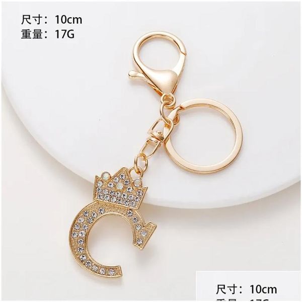 Anahtarlıklar Landards Keychains lüks lüks rhinestone taç 26 harfli araba anahtarlık aksesuarları yaratıcı a-z baş harfleri altın keyrin otzdp