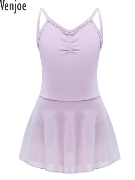 Abbigliamento da palcoscenico Bambini Ragazze Ginnastica Balletto Abiti da ballo Increspato Backless Esame fisico Abito nazionale Ballerina Dancewear