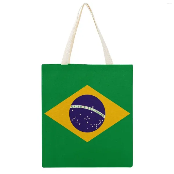 Sacos de compras Brasil Bandeira Canvas Tote Bag Duplo Premium Engraçado Novidade Cordão Mochila Vintage Totes