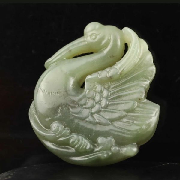 Anhänger aus altem China, natürlicher Hetian-Jade, handgeschnitzter Schwan-Anhänger Nr. 13