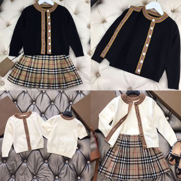 Crianças roupas casuais outono primavera conjuntos designer meninas bebê conjunto shorts menina manga comprida cardigan saia plissada 100-160 t29b #