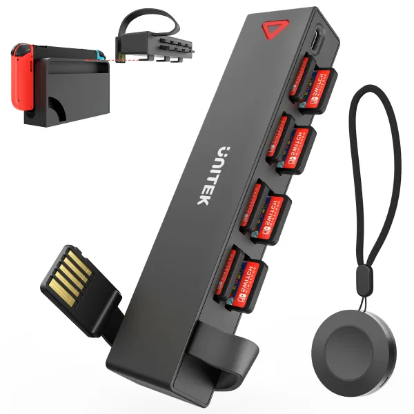 Adaptador Unitek 8 em 1 Switch Leitor de cartões de jogo com controle remoto sem fio para Nintendo Switch OLED Suporte para vários cartões de jogos